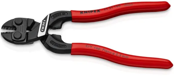 Knipex KNIPEX CoBolt® S Kompakti pulttileikkuri, jossa on lovi terässä, musta atramentoitu, muovipäällysteinen 160 mm