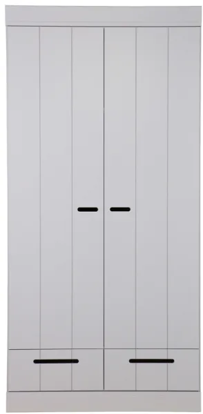 Connect, Vaatekaappi, 2 ovea ja 2 laatikkoa, harmaa, K195x53x94 cm, mänty