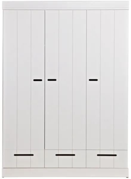 Connect, Vaatekaappi, 3 ovea ja 3 laatikkoa, valkoinen, H195x53x140 cm, mänty