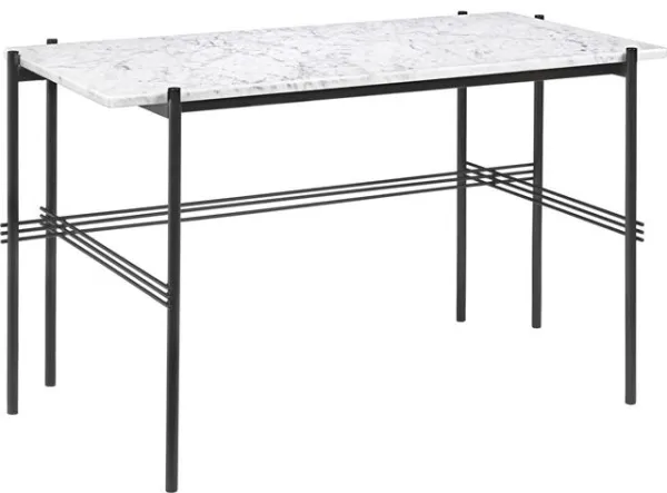 GUBI TS-työpöytä 120 x 60 cm mustalla jalustalla ja valkoisella Carrara-marmorikannella